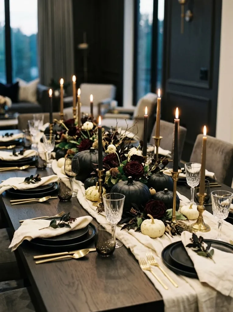 1. Elegant Black Pumpkin Centerpiece