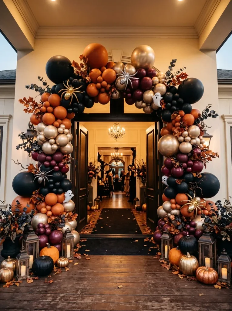 1. Glamorous Halloween Balloon Arch