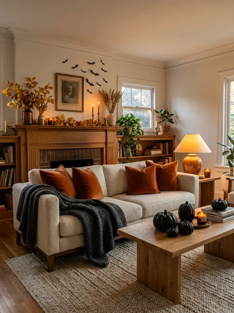 10. Black and Orange Living Room