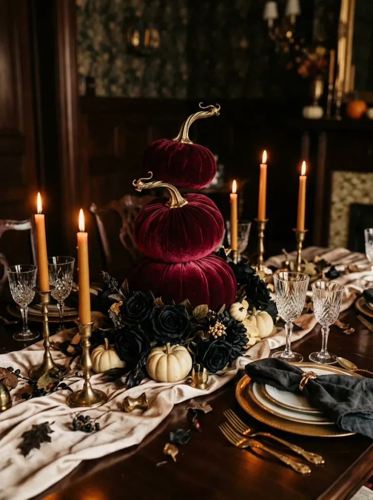 12. Burgundy Velvet Pumpkin Tower