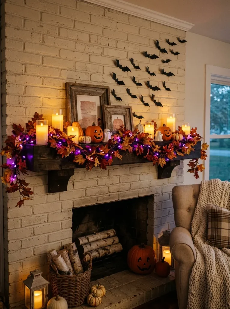 12. Festive Halloween Fireplace Mantel