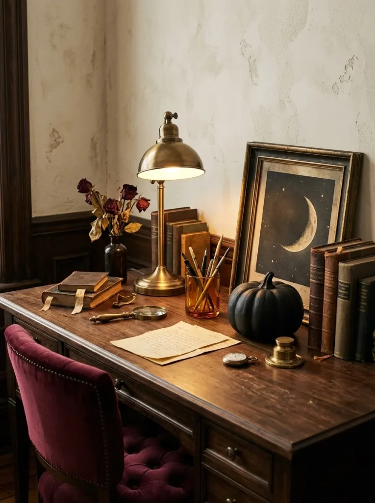 12. Gothic Halloween Desk Setup
