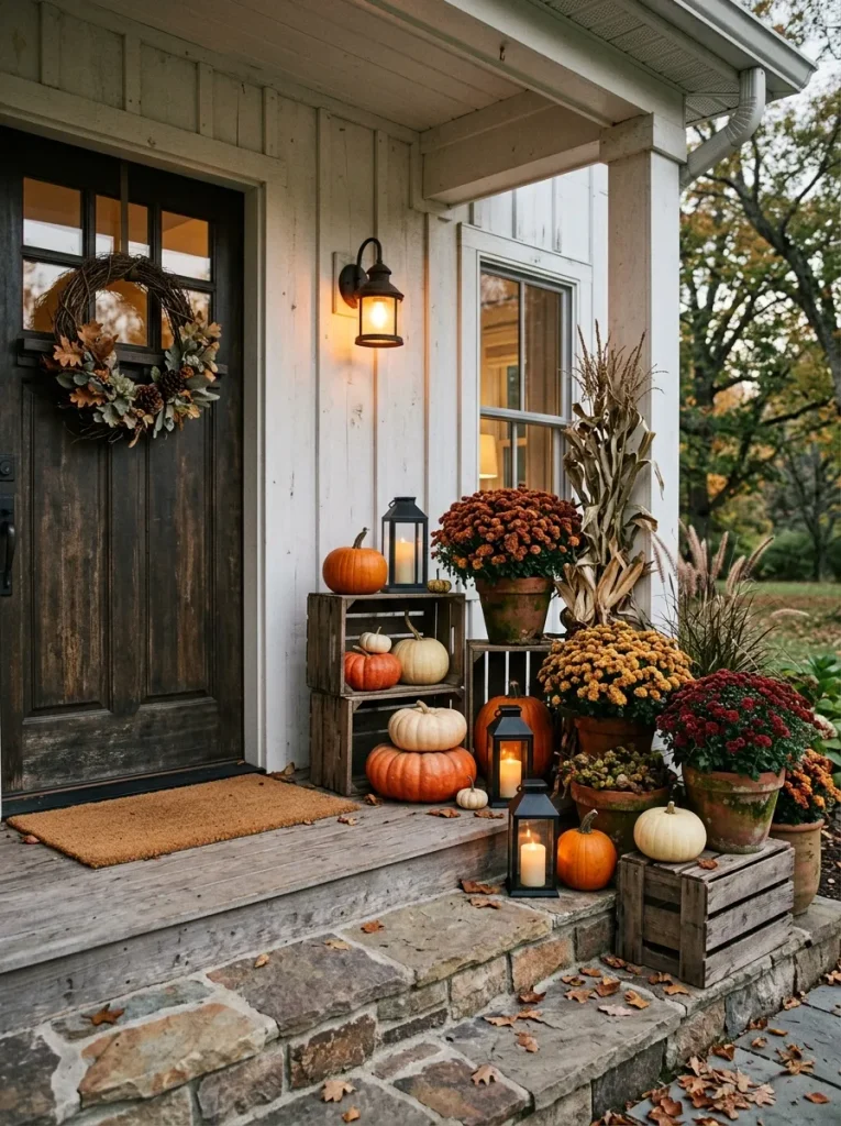 13. Rustic Pumpkin Porch Display