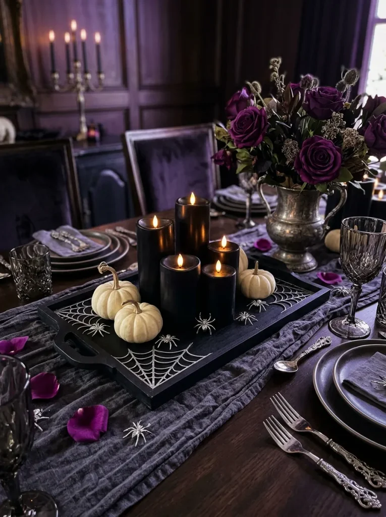 14. Midnight Spiderweb Candle Tray