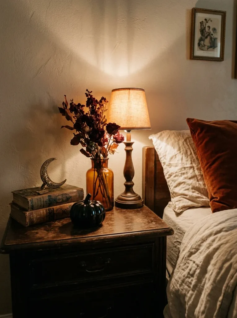14. Spooky Halloween Nightstand Styling