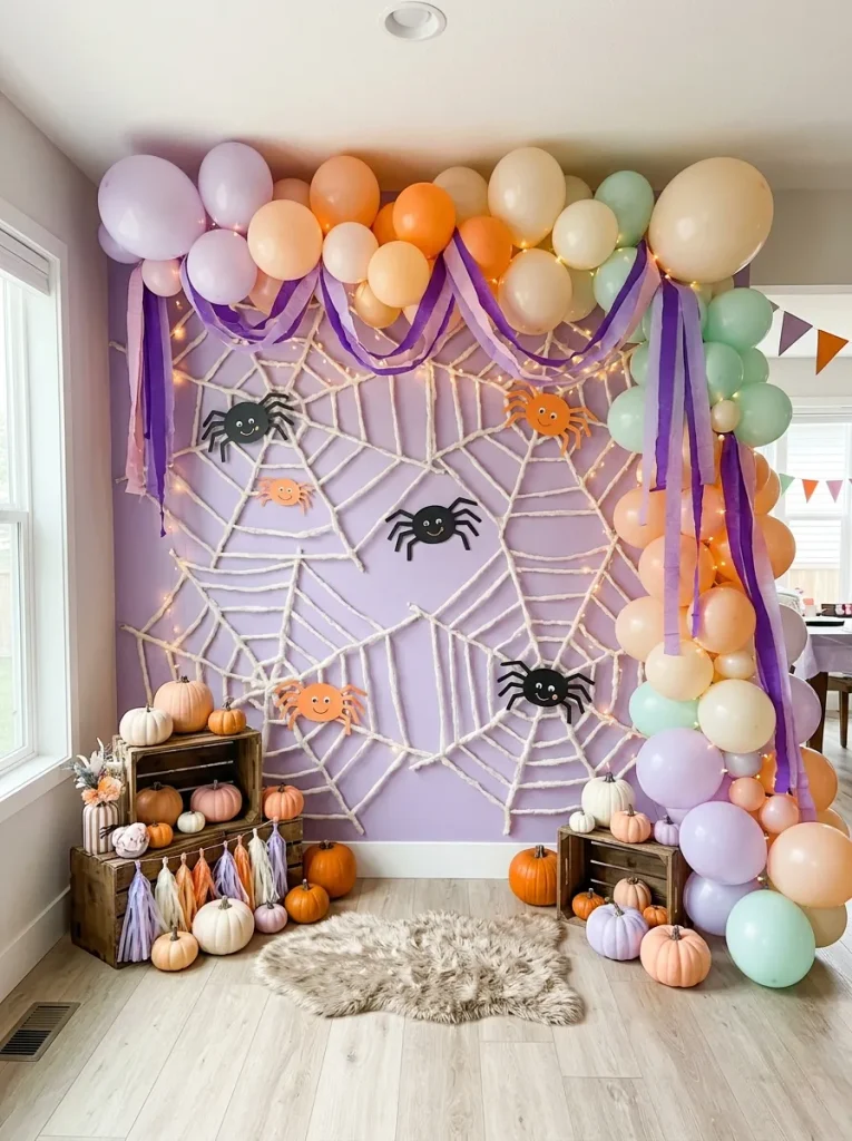 15. Colorful Spiderweb Party Backdrop