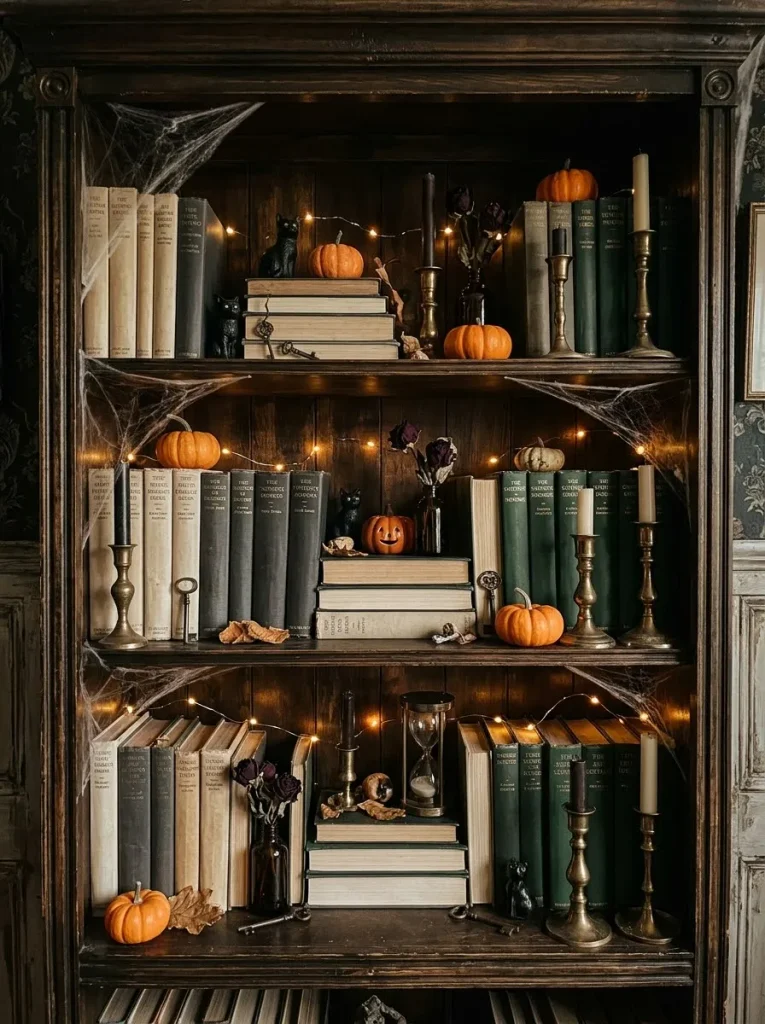 16. Spooky Bookshelf Styling