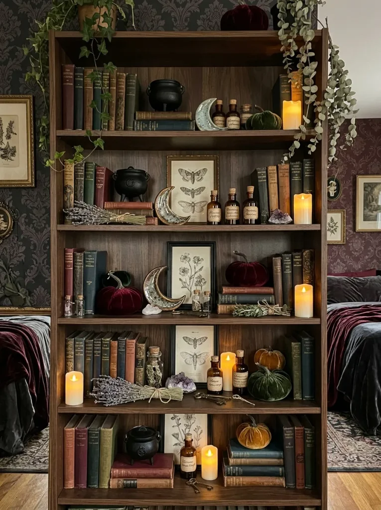18. Witchy Halloween Bookcase Display