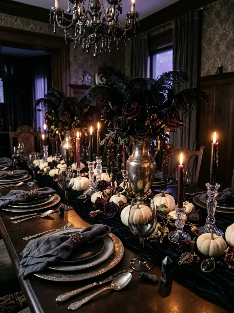 19. Gothic Black Feather Centerpiece