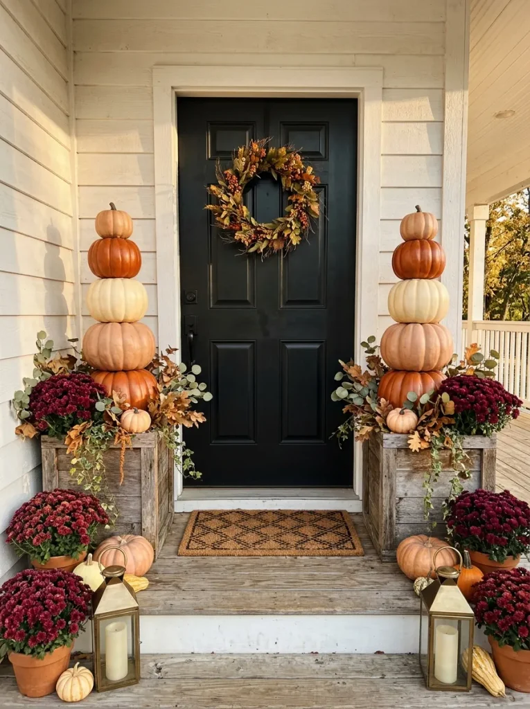 2. Decorating with Stacked Pumpkin Towers