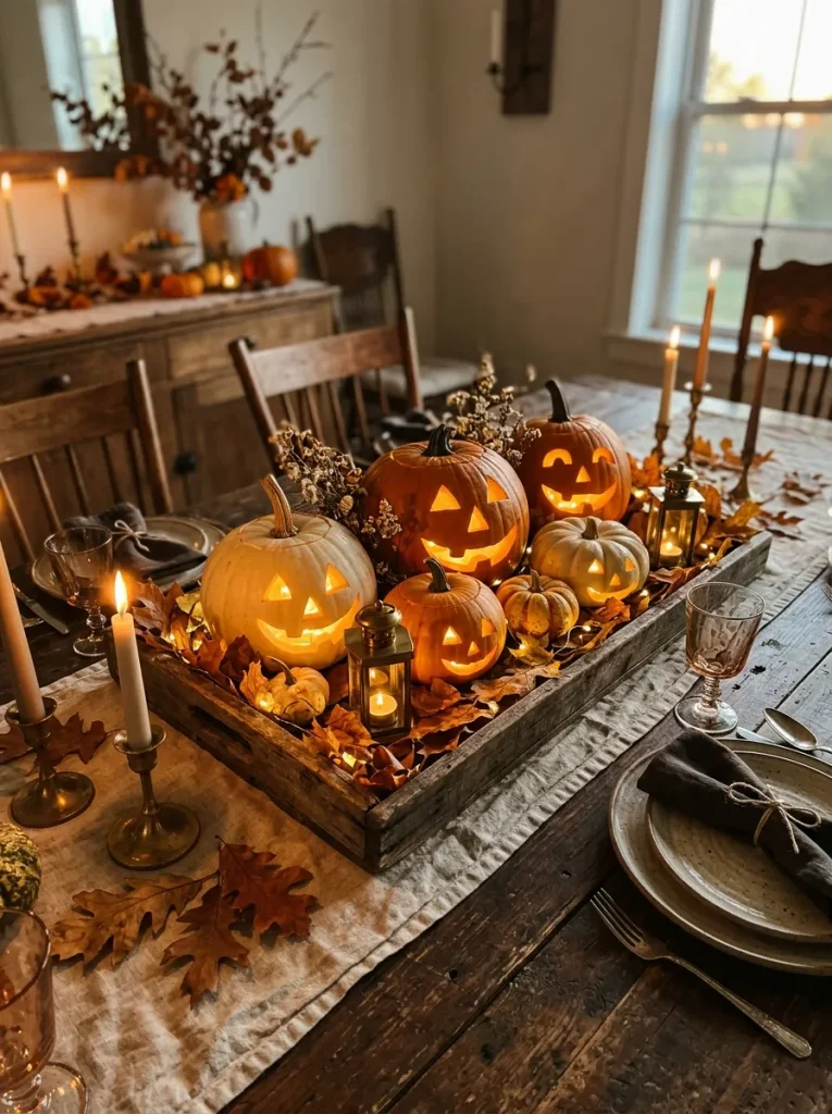 2. Glowing Pumpkin Lantern Cluster
