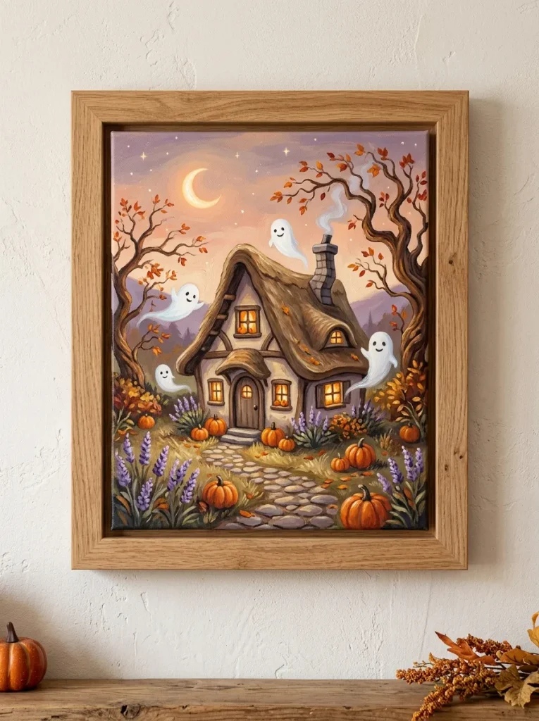 23. Whimsical Halloween Cottage Painting