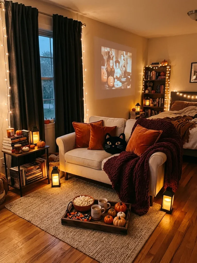 24. Cozy Halloween Movie Corner