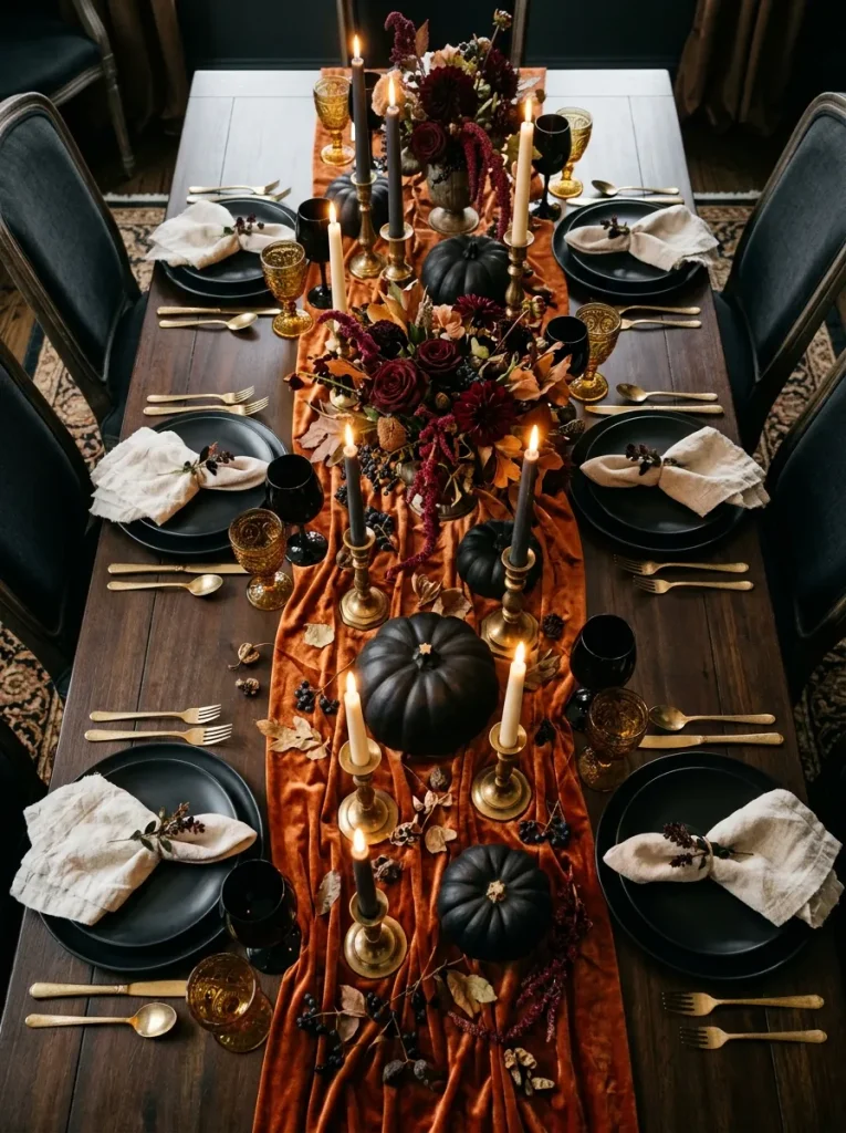 24. Spooky Orange Velvet Table scape