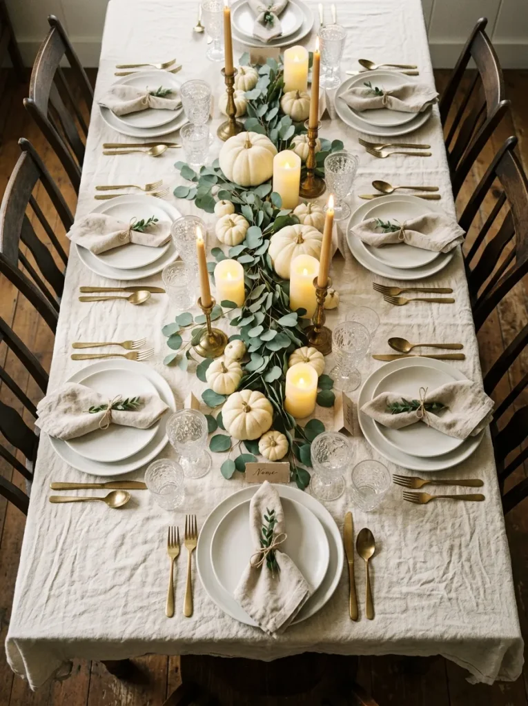 3. Glowing White Pumpkin Table scape