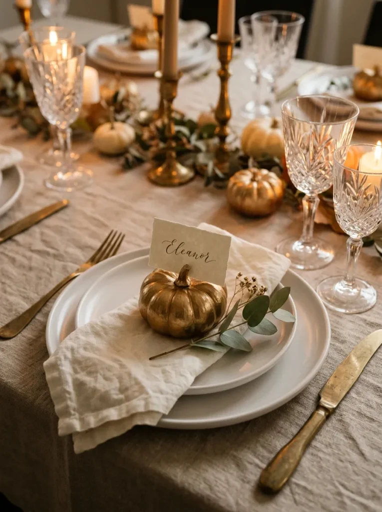 3. Golden Pumpkin Place Cards