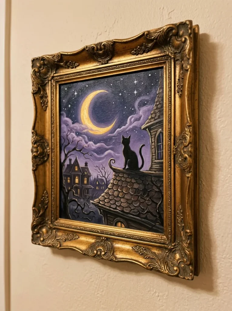 5. Moonlit Black Cat Canvas