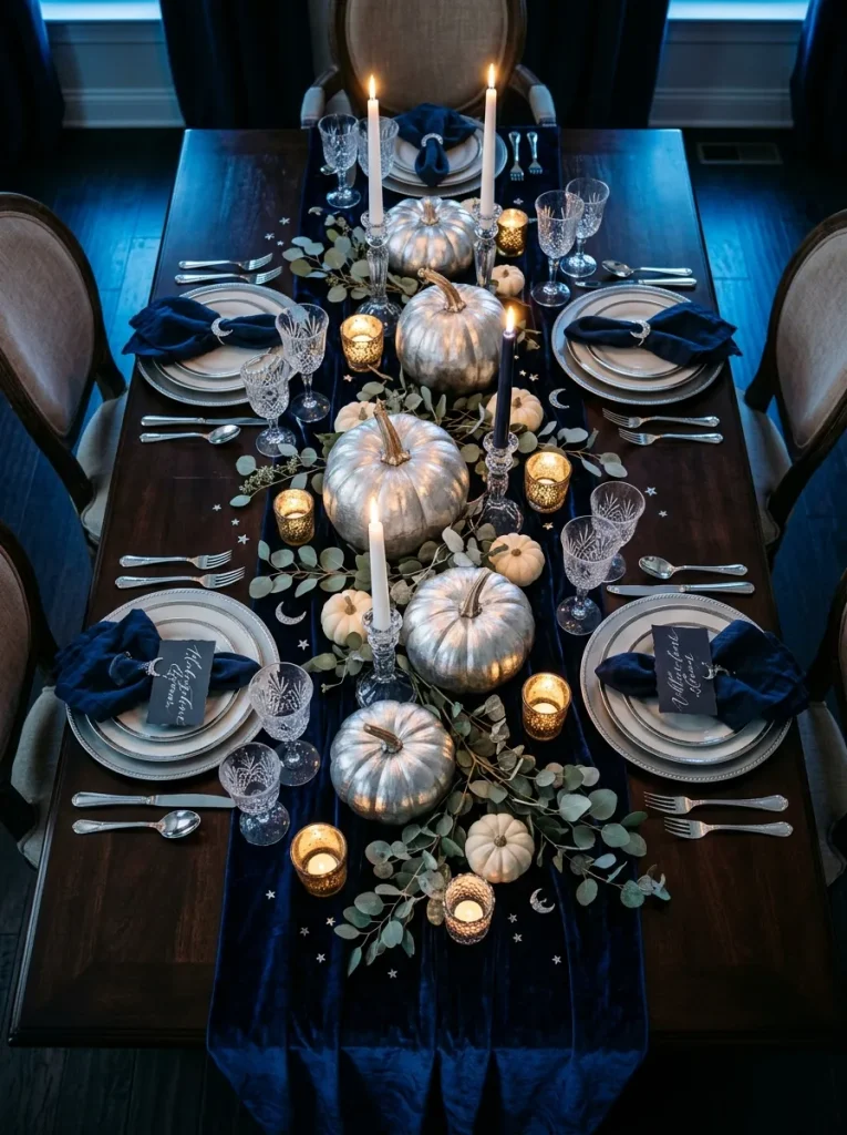 6. Moonlit Silver Pumpkin Display