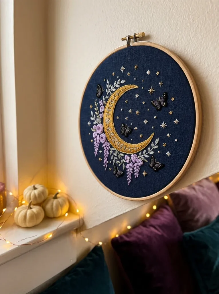 8. Enchanted Crescent Moon Embroidery